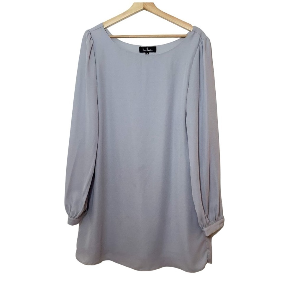 Lulus Gray Long Sleeve Situation Shift Chiffon Tunic Dress, Size M - Picture 4 of 8